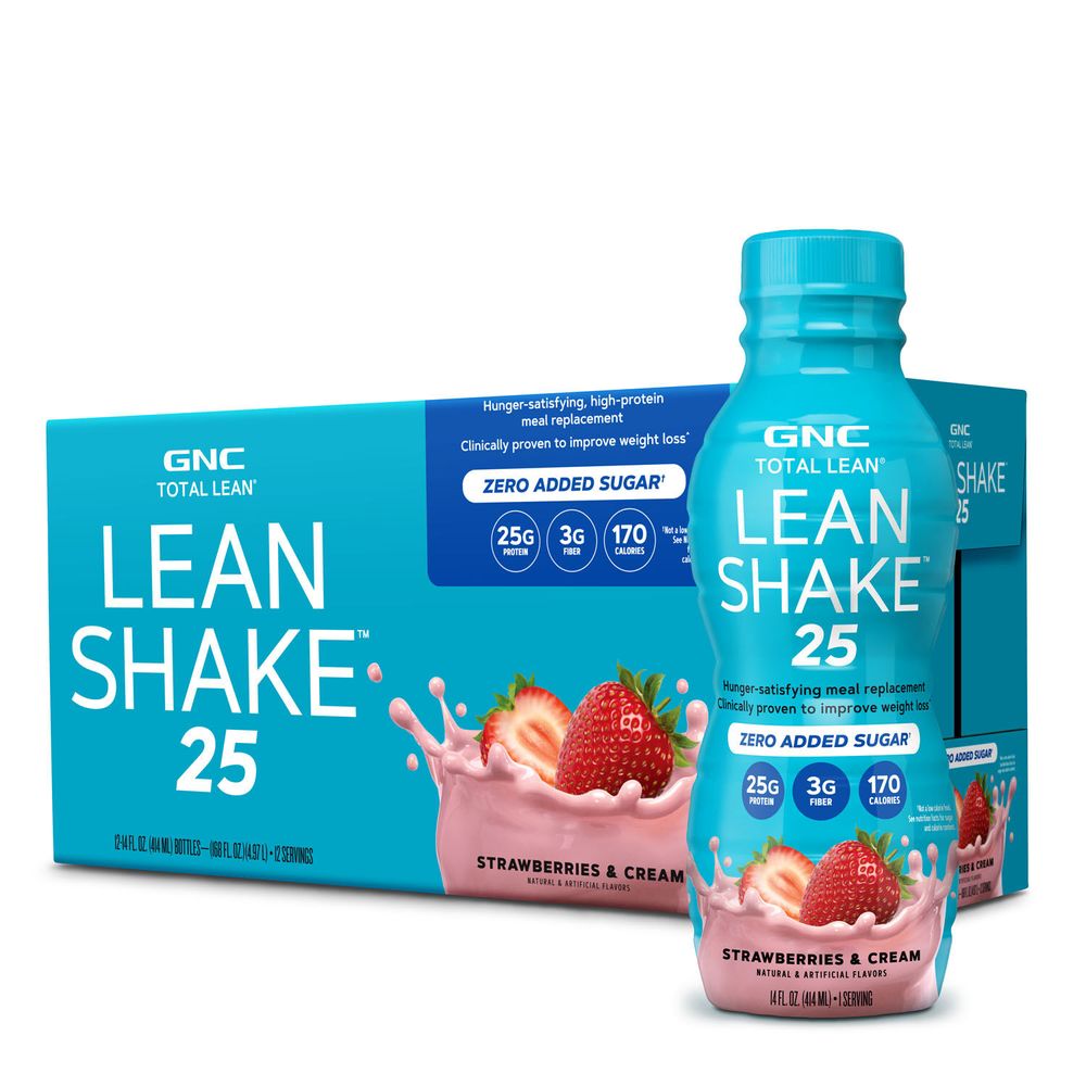 GNC Total Lean Lean Shake 25 Healthy - Strawberries and Cream Healthy - 14Oz. (12 Bottles)
