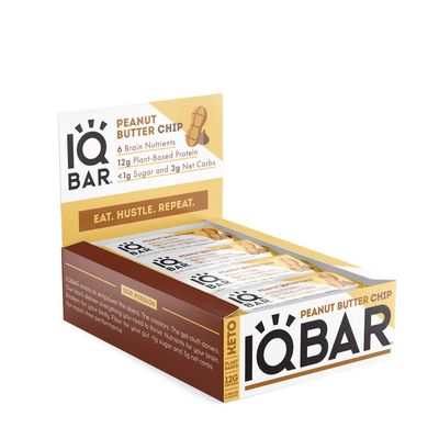 IQBAR Keto Plus Vegan Protein Bar - Peanut Butter Chip - 12 Bars
