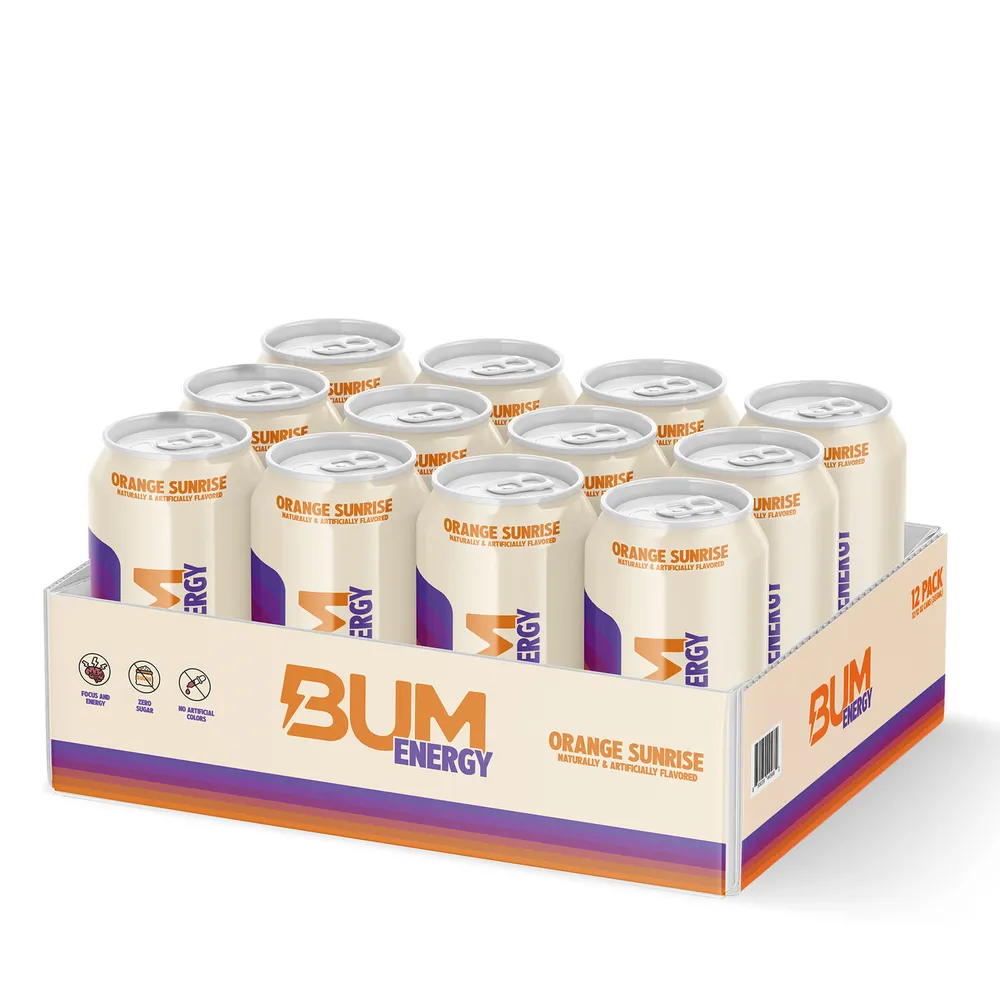 Bum Energy Energy Drink - Orange Sunrise - 12Oz. (12 Cans) - Zero Sugar
