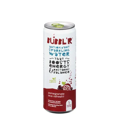 BUBBL’R Antioxidant Sparkling Water, Pomegranate Acai Refresh'r - 12Oz. (12 Cans)