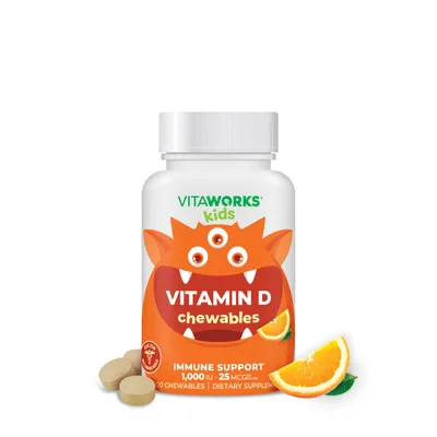VitaWorks Kids Vitamin D3 25Mcg Vegan - 120 Chewables (120 Servings)