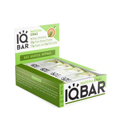 IQBAR Keto Plus Vegan Protein Bar - Matcha Chai - 12 Bars
