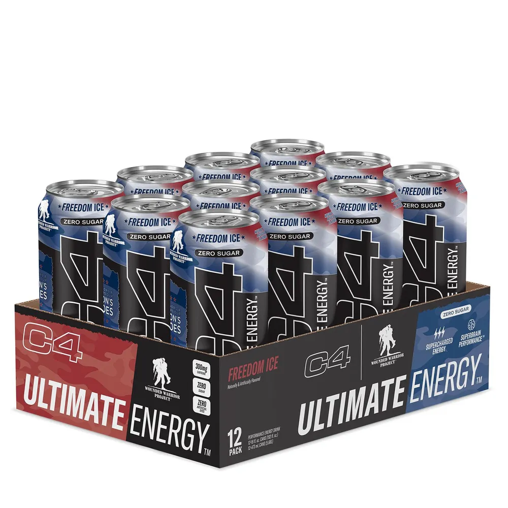 Cellucor C4 Ultimate Energy Drink - Freedom Ice - 16Oz. (12 Cans) - Zero Sugar