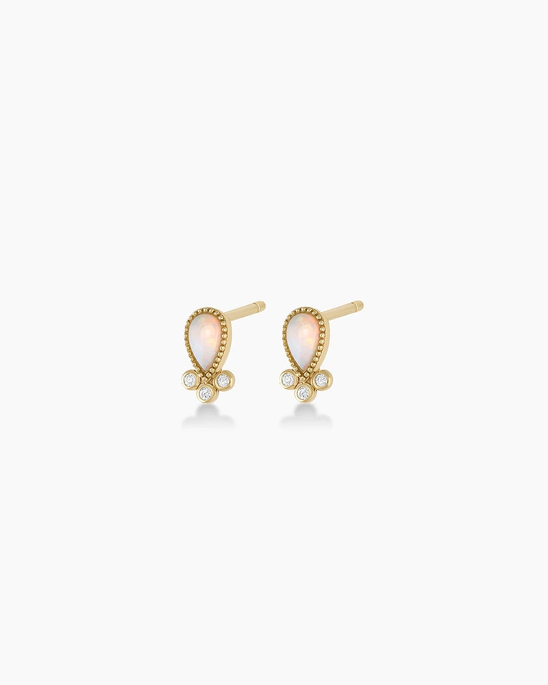 Diamond and Opal Teardrop Studs