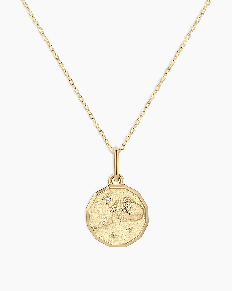 Diamond Zodiac Coin Charm Necklace