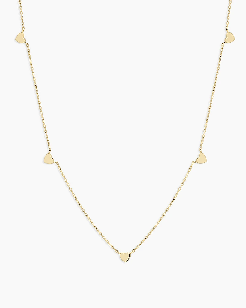 14k Gold Five Heart Necklace