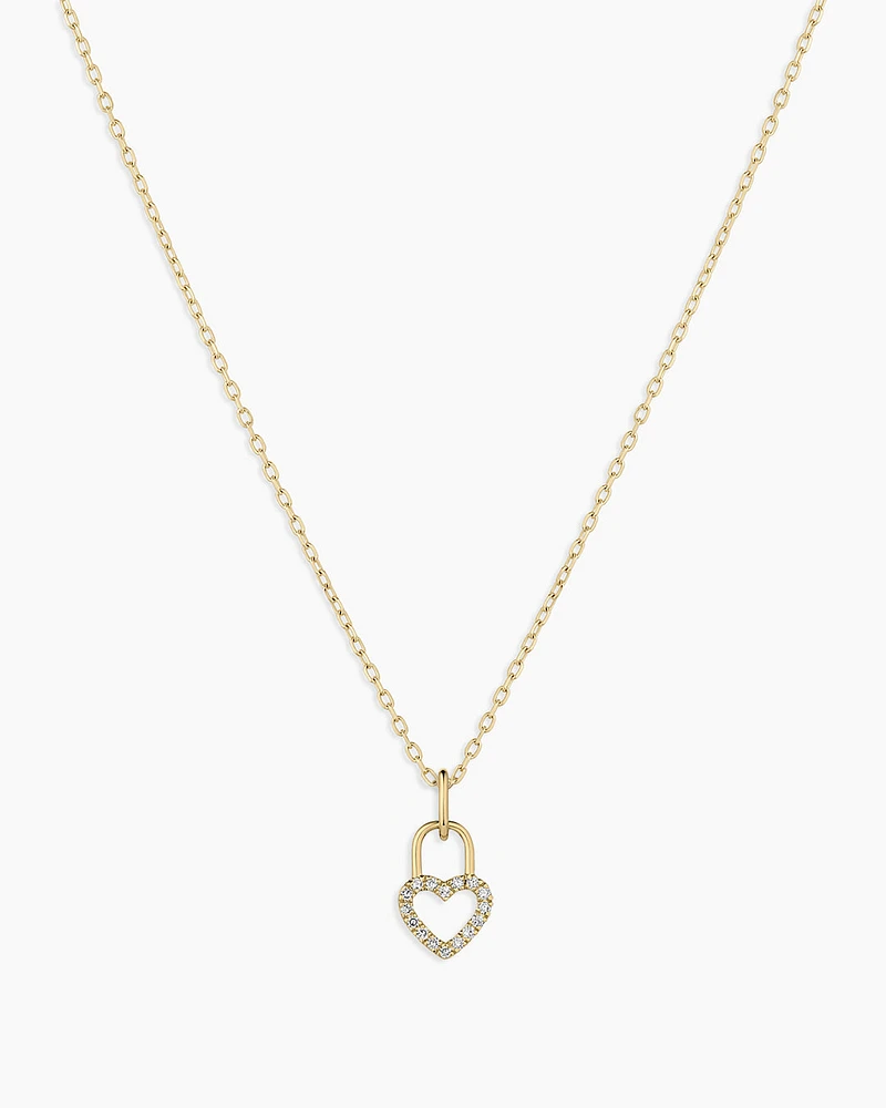 Diamond Heart Padlock Charm Necklace