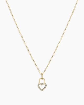 Diamond Heart Padlock Charm Necklace