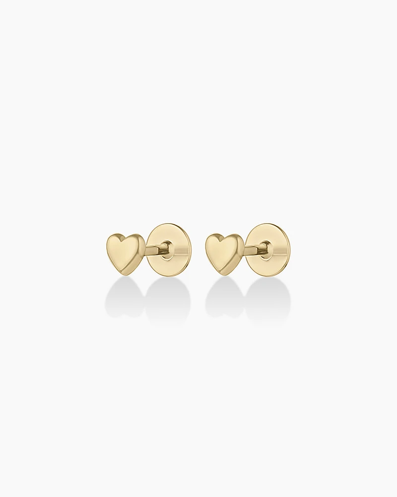 14k Gold Heart Flat Back Studs