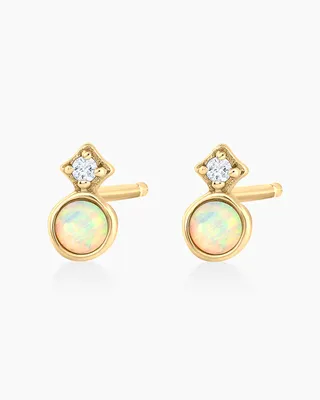 Diamond and Opal Stacked Studs