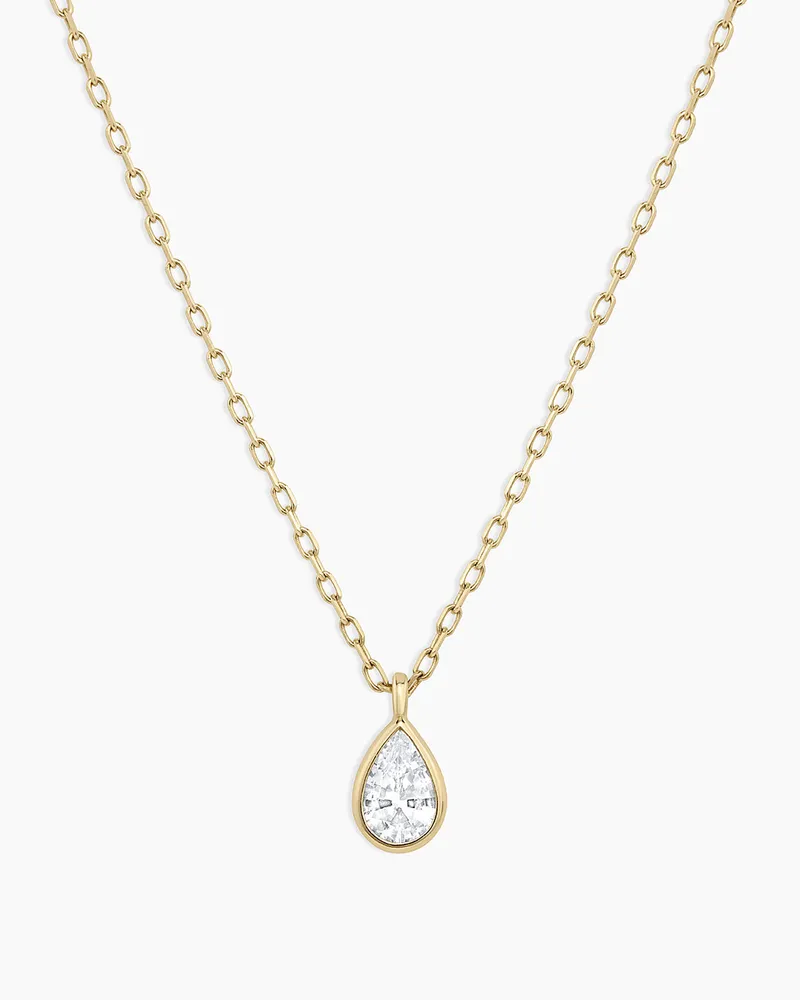 White Sapphire Pear Charm Necklace