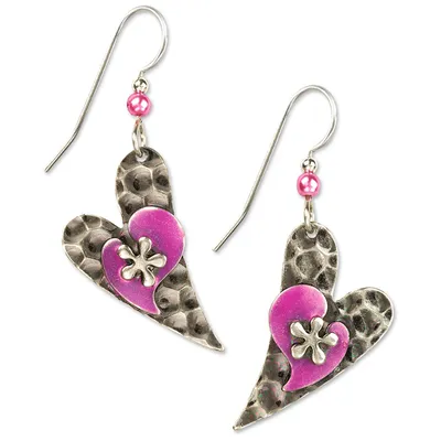 Silver and Pink Hearts Layered Metal Drop Earrings for only USD 23.00 | Hallmark