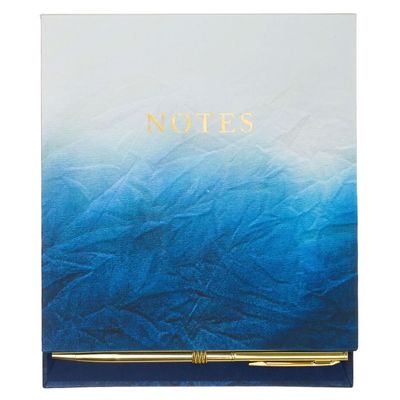 Blue and White Dyed Covered Notepad With Pen