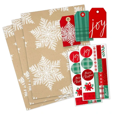 Snowflakes on Tan 3-Pack Holiday Flat Wrapping Paper Bundle for only USD 6.99 | Hallmark