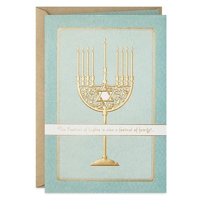 Golden Menorah Festival of Family Hanukkah Card From Us for only USD 3.99 | Hallmark