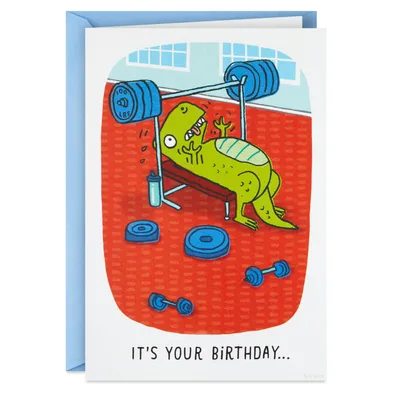 Don't Lift a Finger Dinosaur at Gym Funny Birthday Card for only USD 3.69 | Hallmark