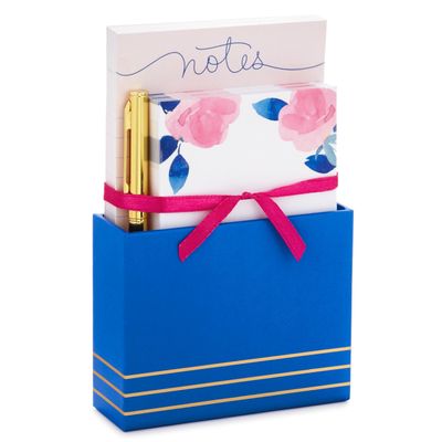 Pink Roses Desk Caddy With Memo Sheets and Pen