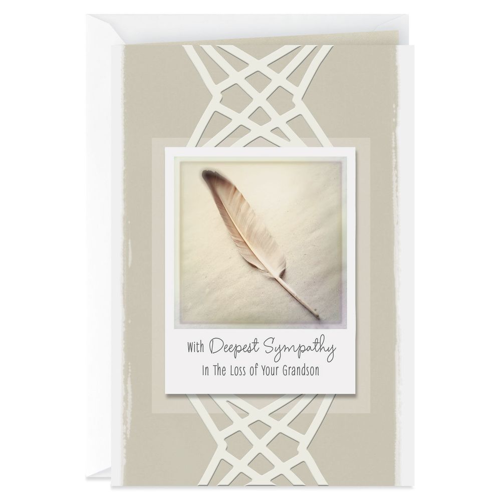 Hallmark Single Feather Sympathy Card for Loss of Grandson