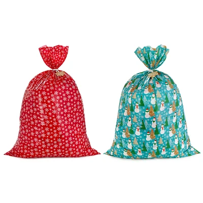 Snowmen on Blue and Snowflakes on Red 2-Pack Giant Plastic Christmas Gift Bags for only USD 10.99 | Hallmark