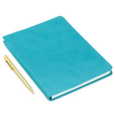 Turquoise Faux Leather Notebook With Pen