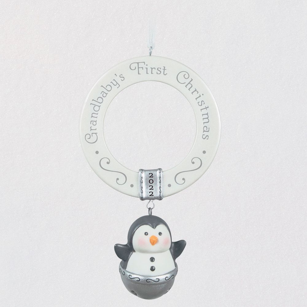 Grandbaby's First Christmas Penguin Bell 2022 Porcelain Ornament