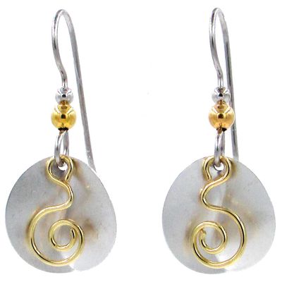 Gold Coil and Silver Creased Disc Drop Earrings for only USD 21.00 | Hallmark