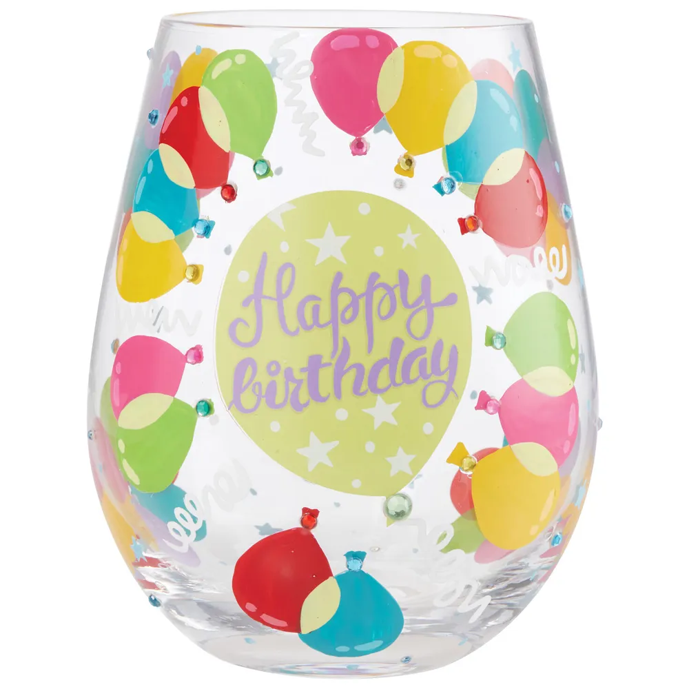 Lolita Happy Birthday Balloons Handpainted Stemless Wine Glass, 20 oz. for only USD 22.99 | Hallmark