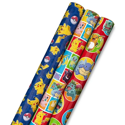 Assorted Pokémon Wrapping Paper 3-Pack, 60 sq. ft. for only USD 16.99 | Hallmark