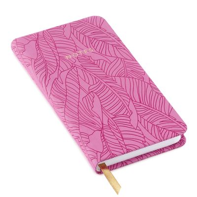 Etched Leaves Pink Slim Notebook