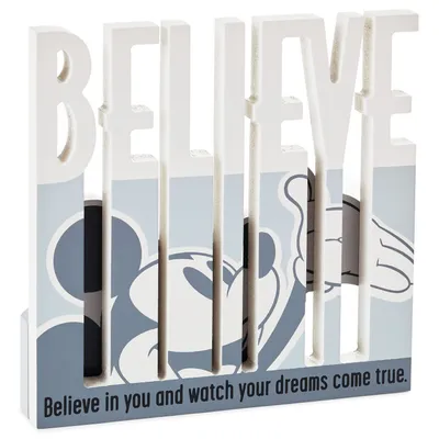 Disney Mickey Mouse Believe Wood Quote Sign, 6x6 for only USD 14.99 | Hallmark