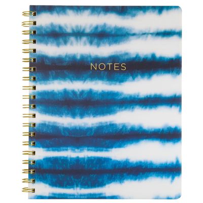 Blue Shibori Stripes Tie-Dye Spiral Notebook