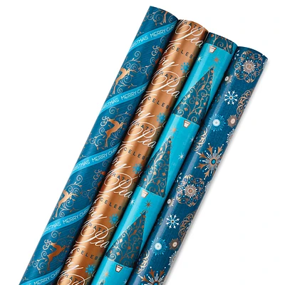 Elegant Blues 4-Pack Blue and Gold Reversible Wrapping Paper, 150 sq. ft. for only USD 19.99 | Hallmark