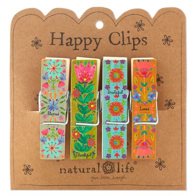 Natural Life Thankful Blessed Floral Happy Clips, Set of 4