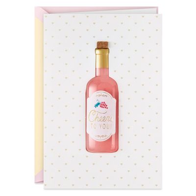 Rose Champagne Bottle Cheers Birthday Card