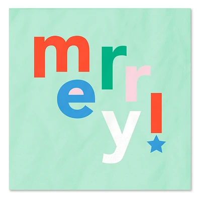 "Merry!" on Mint Holiday Cocktail Napkins, Pack of 20 for only USD 4.49 | Hallmark