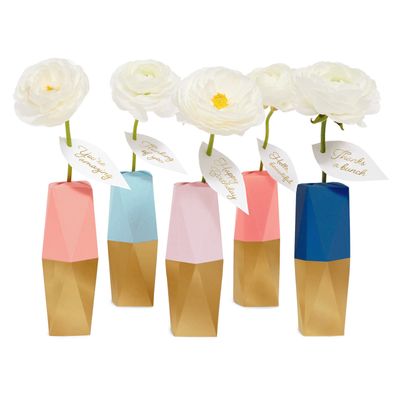 Mini Paper Vase Kit, Pack of 5 With Water Vials and Leaf Tags