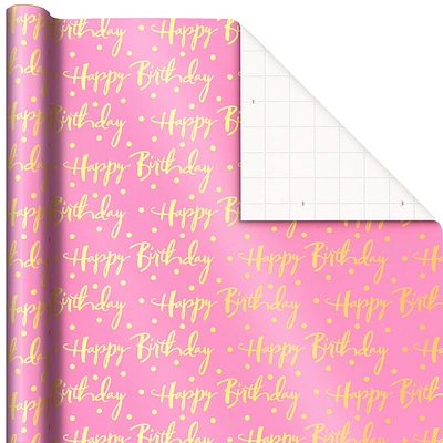 Pink Foil Happy Birthday Wrapping Paper Roll, 15 sq. ft. for only USD 6.99 | Hallmark
