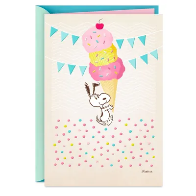 Peanuts® Snoopy Super-Duper Triple-Scooper Birthday Card for only USD 3.99 | Hallmark