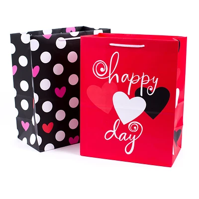 11.5" Red Heart & Black Dots 2-Pack Large Valentine's Day Gift Bags for only USD 4.99 | Hallmark