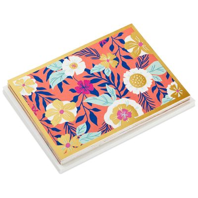 Coral With Flowers Blank Note Cards, Pack of 10