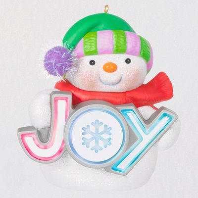 Shimmering Joy Snowman Ornament With Light