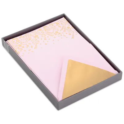 Gold Floral on Pink Stationery Set, Box of 20 for only USD 14.99 | Hallmark