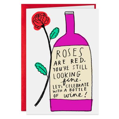 Roses and Wine Poem Funny Birthday Card