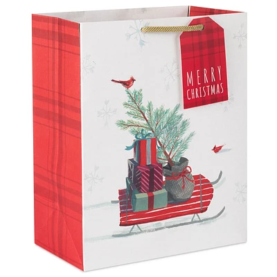 9.6" Red Sled in Snow Medium Christmas Gift Bag for only USD 3.99 | Hallmark