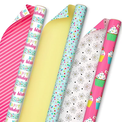 Sweet Birthday 3-Pack Reversible Wrapping Paper, 75 sq. ft. total for only USD 16.99 | Hallmark