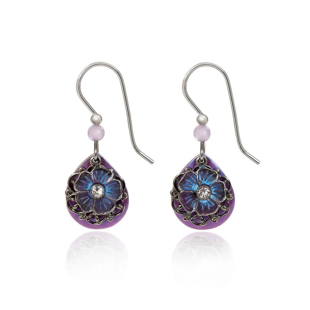 Silver Forest Purple Teardrop With Silver-Tone Filigree Flower Layered Drop Earrings for only USD 20.00 | Hallmark