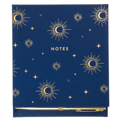 Navy Moons Covered Notepad With Pen
