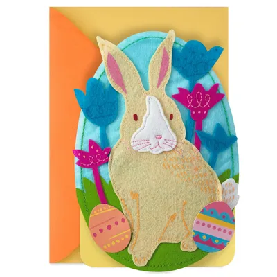 Felt Bunny and Flowers Egg-Shaped Musical Easter Card for only USD 8.99 | Hallmark