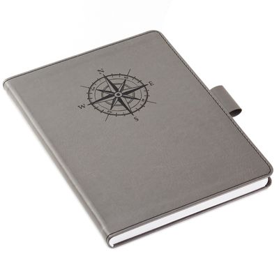 Gray Etched Compass Faux Leather Notebook