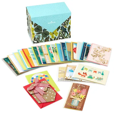 Premium Assorted Handmade All-Occasion Cards in Leaf Print Organizer, Box of 24 for only USD 29.99 | Hallmark